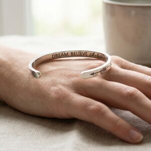 Mint & Lily silver cuff inspirational bracelet DREAM BELIEVE Achieve NWOT